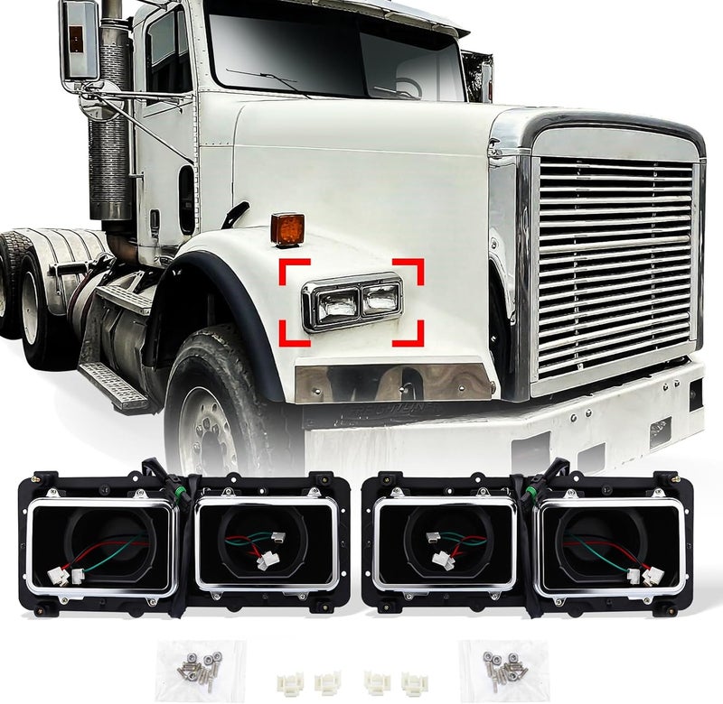High Soar Headlight Housing Base for 1989-2003 Freightliner FLD 112 120 Semi Truck, Headlight Bezel with 3 Pin Female Connector Driver Left Passenger Right Side a Pair A0615605002 A0615605003 - Image 1